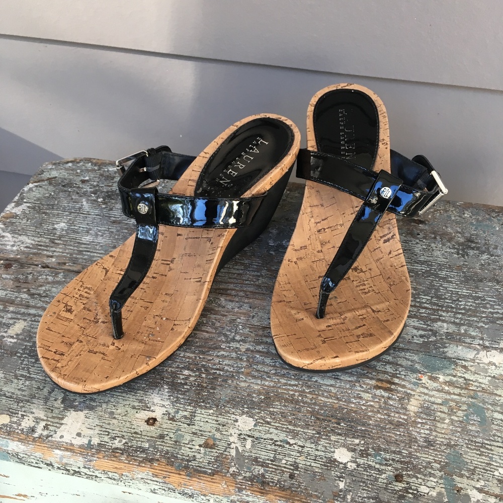 Ralph Lauren Reeta T-Strap Thong Wedge Sandals